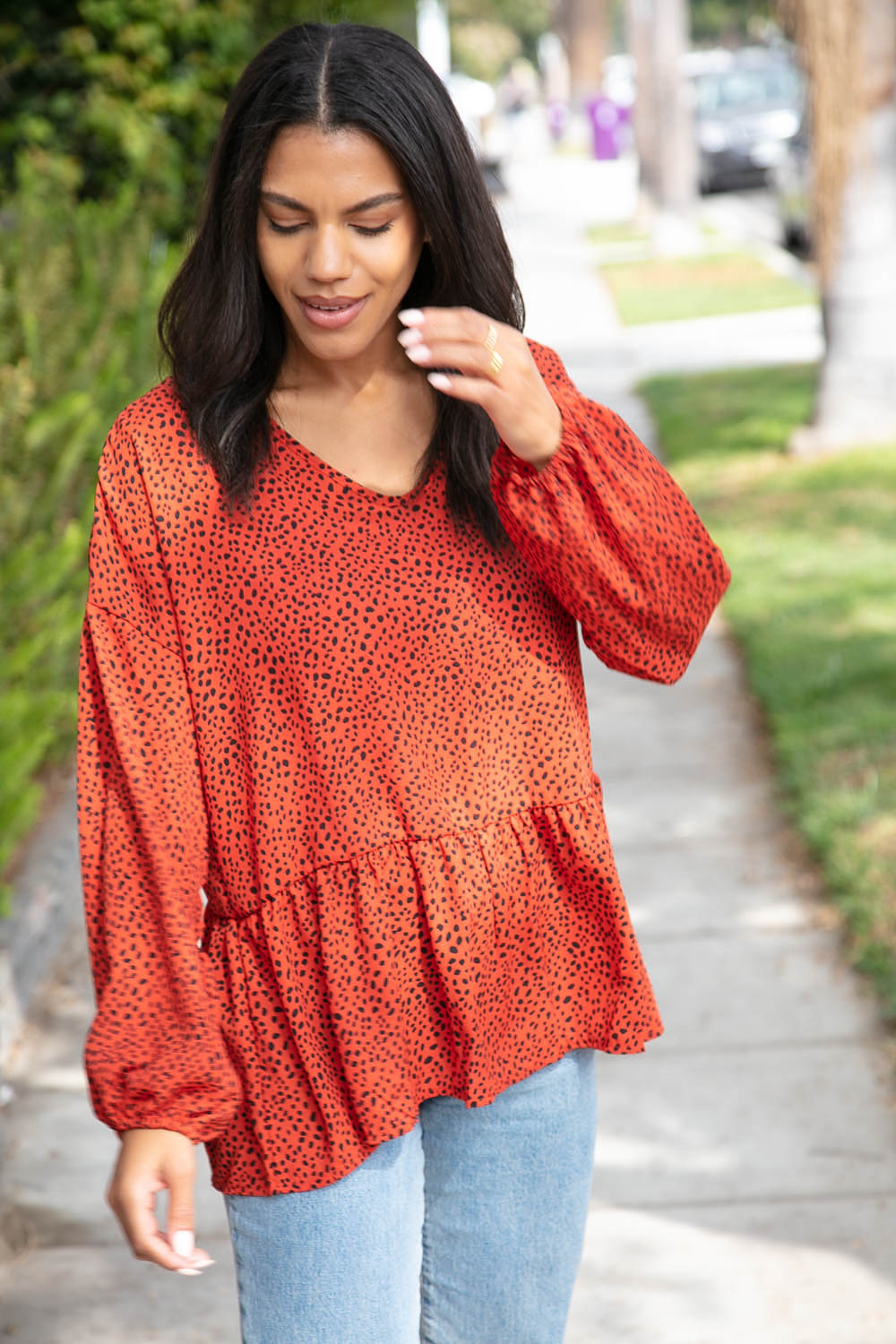 Rust Leopard Wool Dobby Woven Knit Top