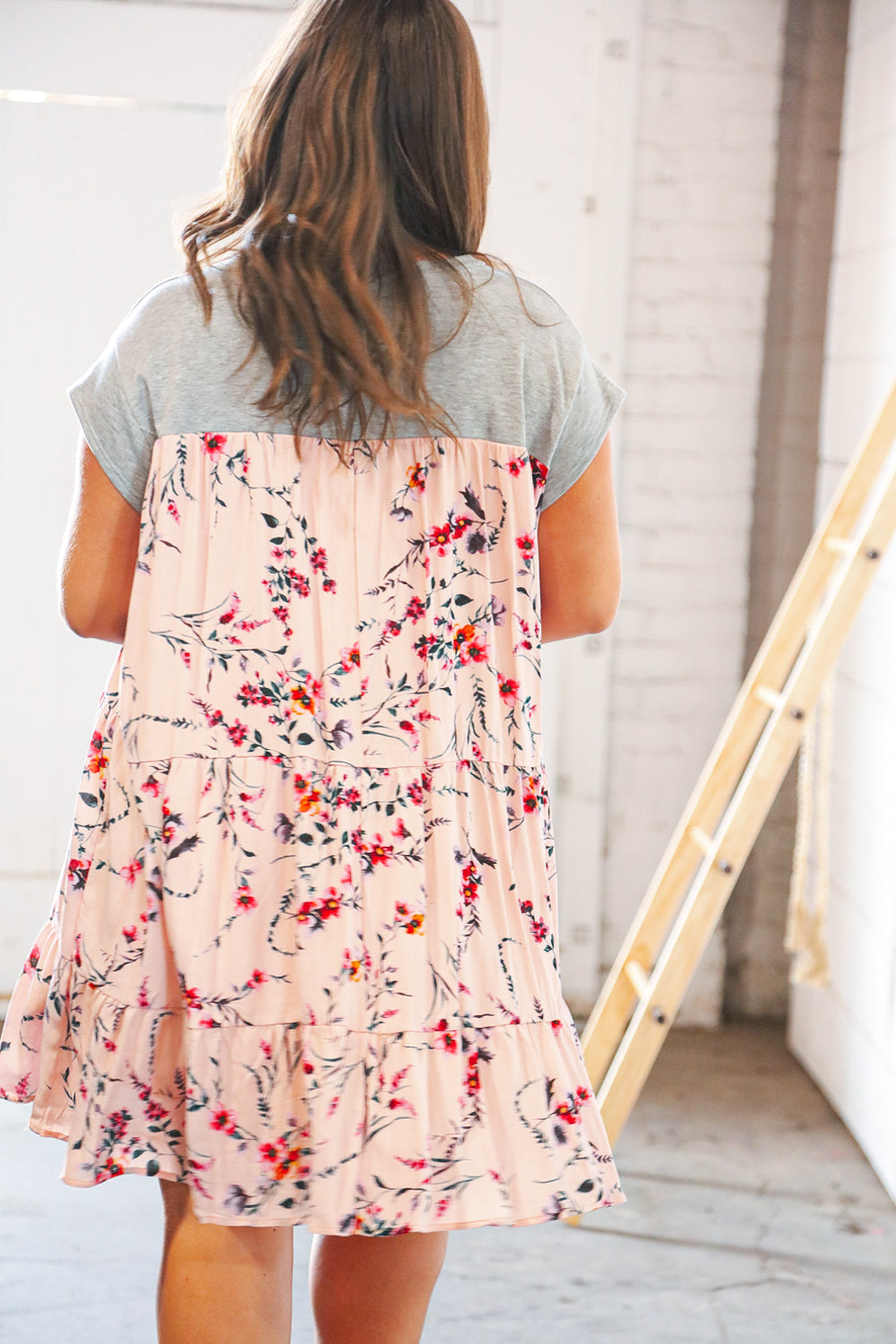 Blush Floral Crinkle Rayon & Terry Babydoll Tiered Dress