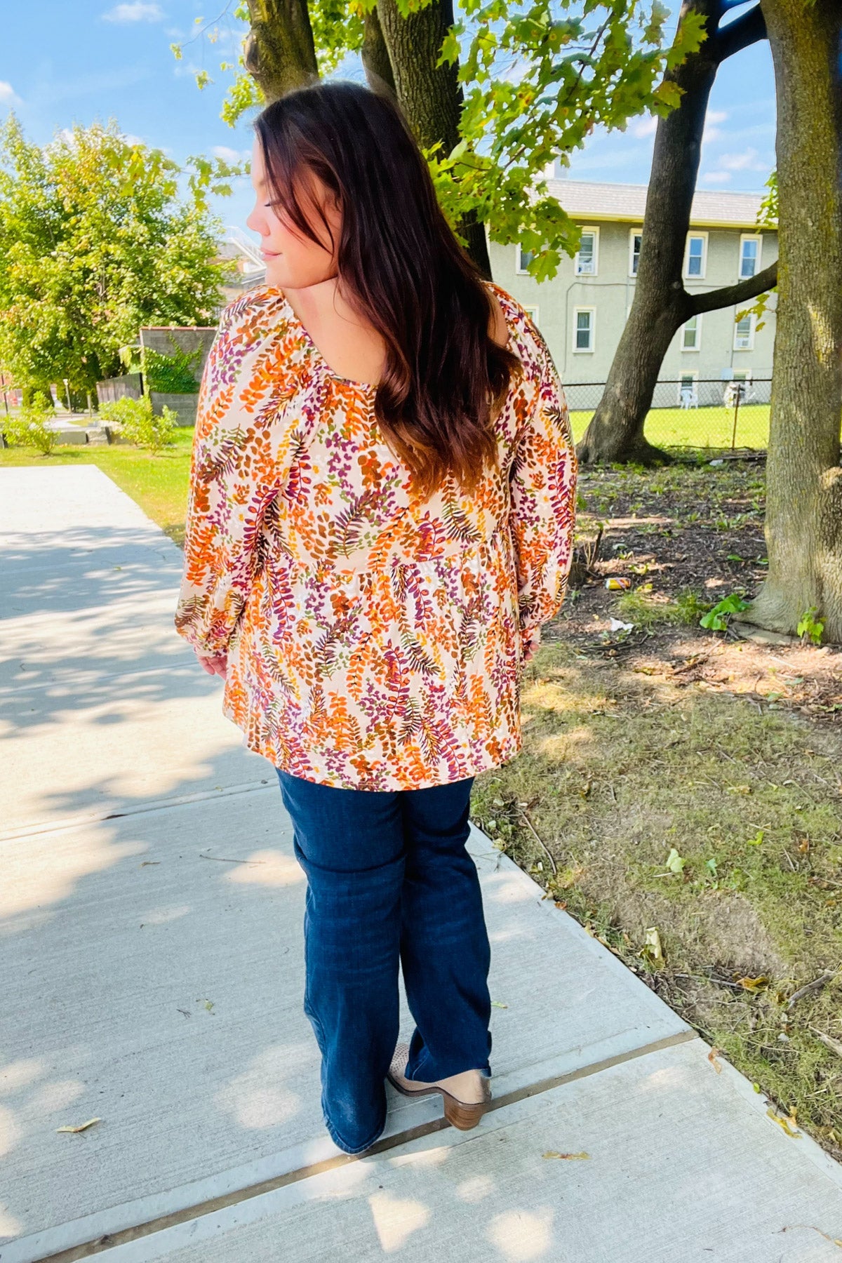 Fall in Love Taupe & Rust Floral Print Babydoll Bubble Sleeve Top