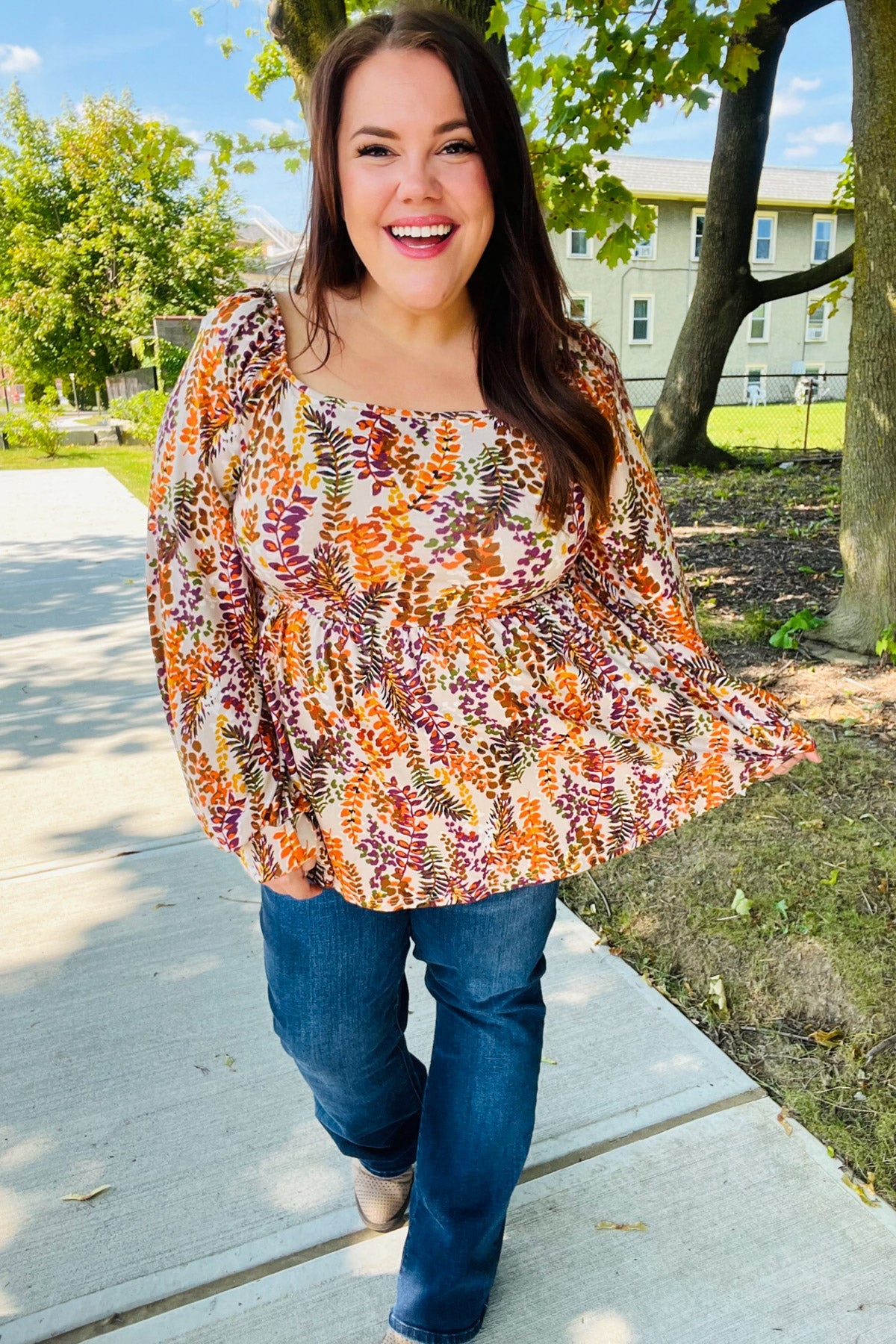 Fall in Love Taupe & Rust Floral Print Babydoll Bubble Sleeve Top